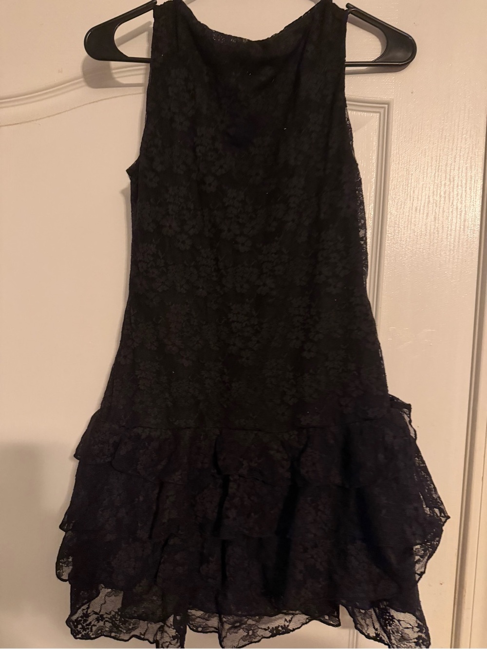 SHEIN Black Floral Lace Tiered Ruffle Mini Dress